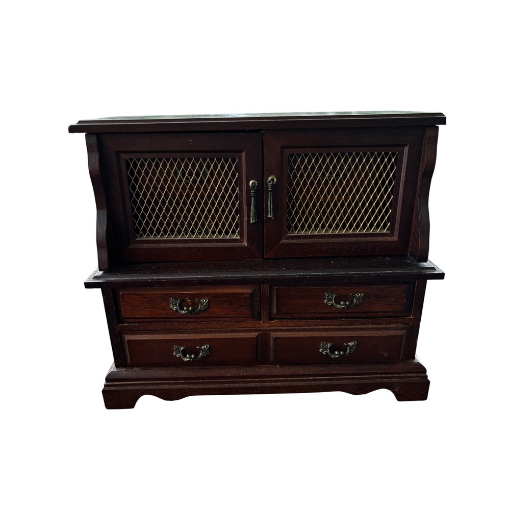 Vintage Wood Jewelry Armoire Music Box Brown Dr Zhivago Theme Laurel Hutch Style